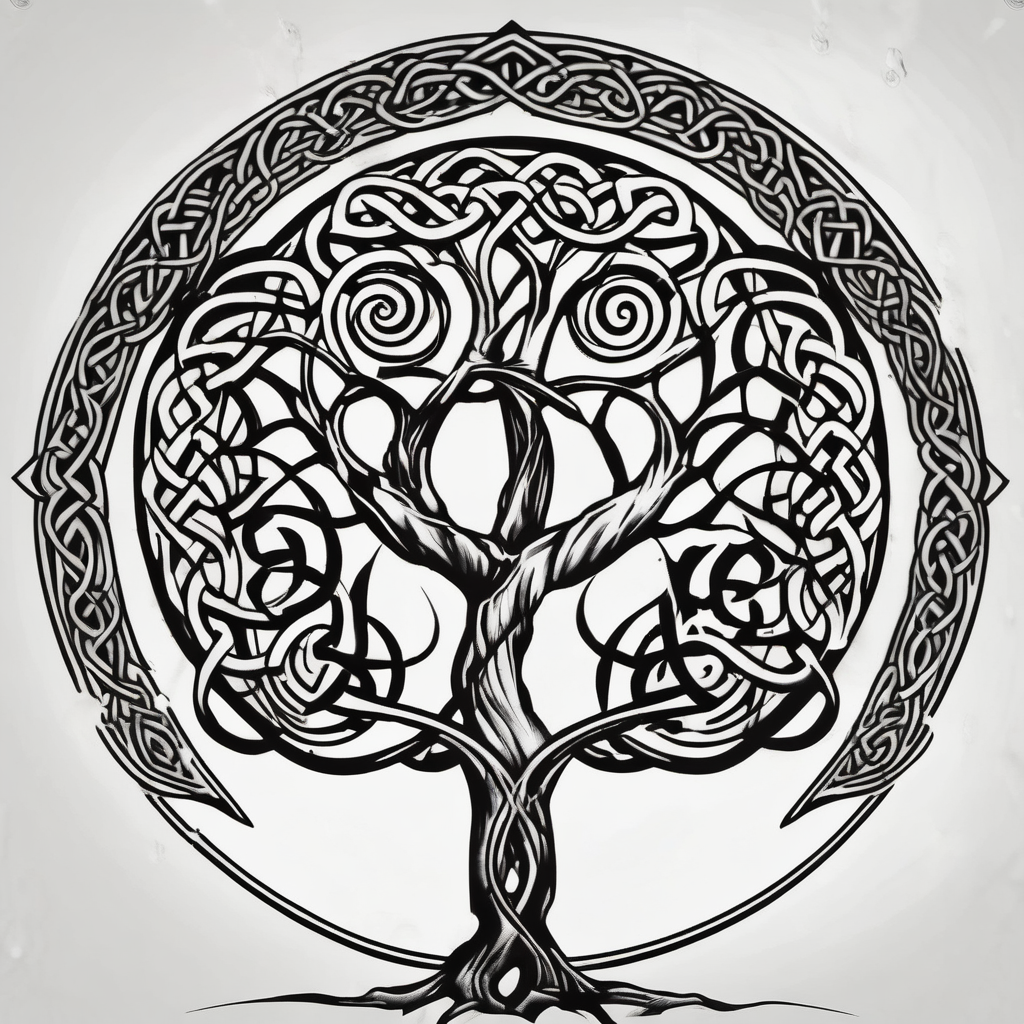 Irish shoulder tattoo, that is non-religious and has a Celtic tree half sleeve tattoos for men(AIが生成した水彩スタイルのタトゥーデザイン)